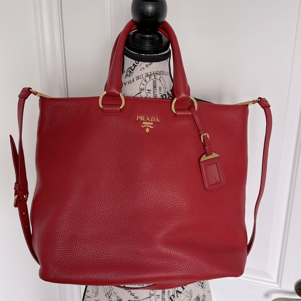 Authentic Prada red leather bag🍒